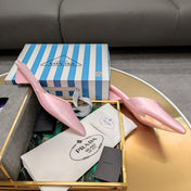 PRADA 26S POINTED TOE MULES 40MM IN LIGHT PINK SATIN