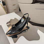 PRADA 26S POINTED TOE SLINGBACK PUMPS 50MM IN BLACK SMOOTH CALFSKIN WITH CRYSTAL