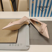 PRADA 26S POINTED TOE PUMPS 45MM IN BEIGE CALFSKIN