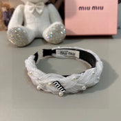 HAIR BAND IN WHITE CHIFFON PEARL-EMBELLISHED 395326