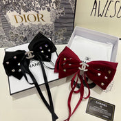 CRIMSON RED VELVET HAIR CLIP WITH BOW AND CRYSTAL 412470