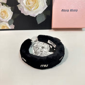 THICK HEADBAND WITH DIAMOND LOGO IN BLACK PLUSH FABRIC 412484
