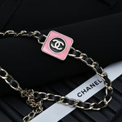 CHAIN CHOKER IN GOLD-PLATED METAL WITH  LEATHER THROUGH LINKS