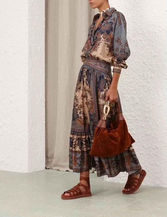 ZIMMERMANN 26S LONG-SLEEVE SHIRT & MAXI SKIRT SET 235