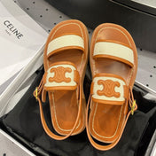 SANDALS FLAT SHOES WHITE CARAMEL BROWN