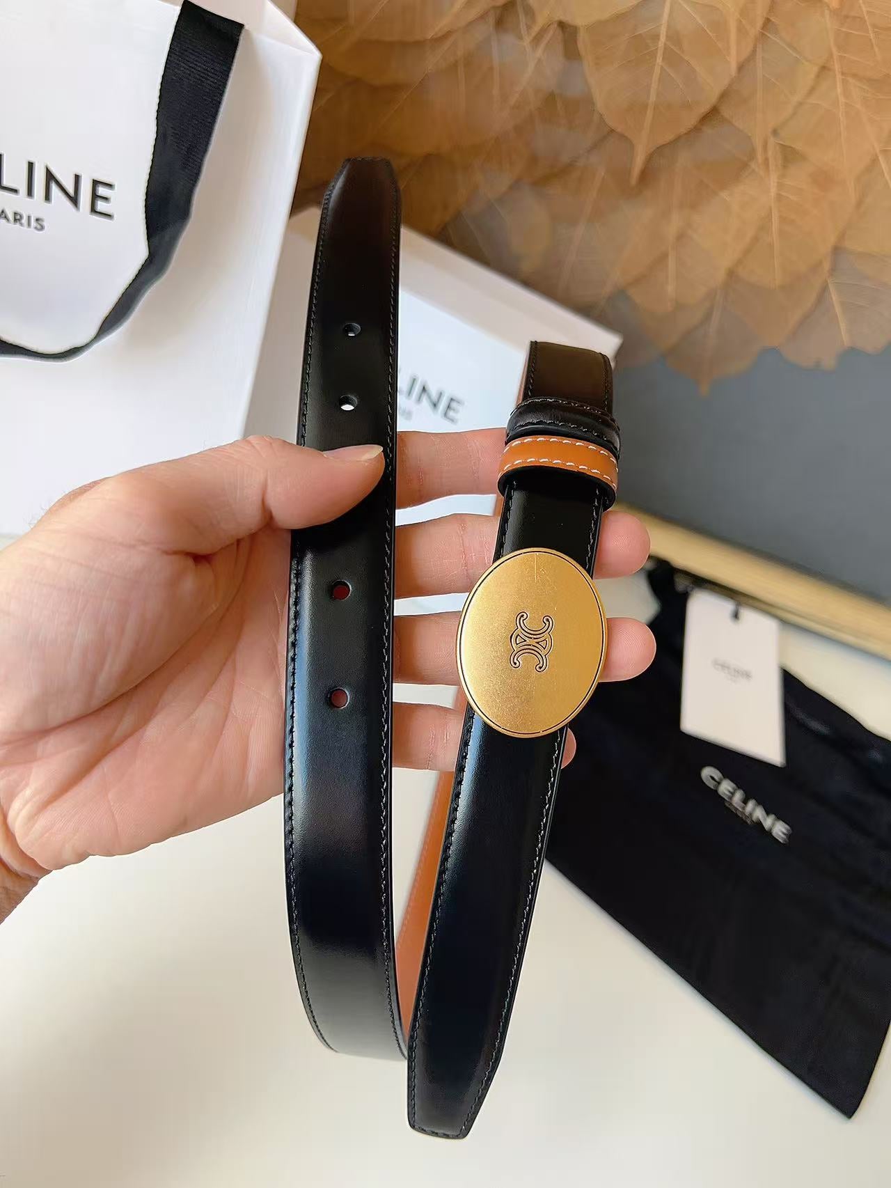 CELINE 26S BELT 25 MM IN BLACK CALFSKIN 672298