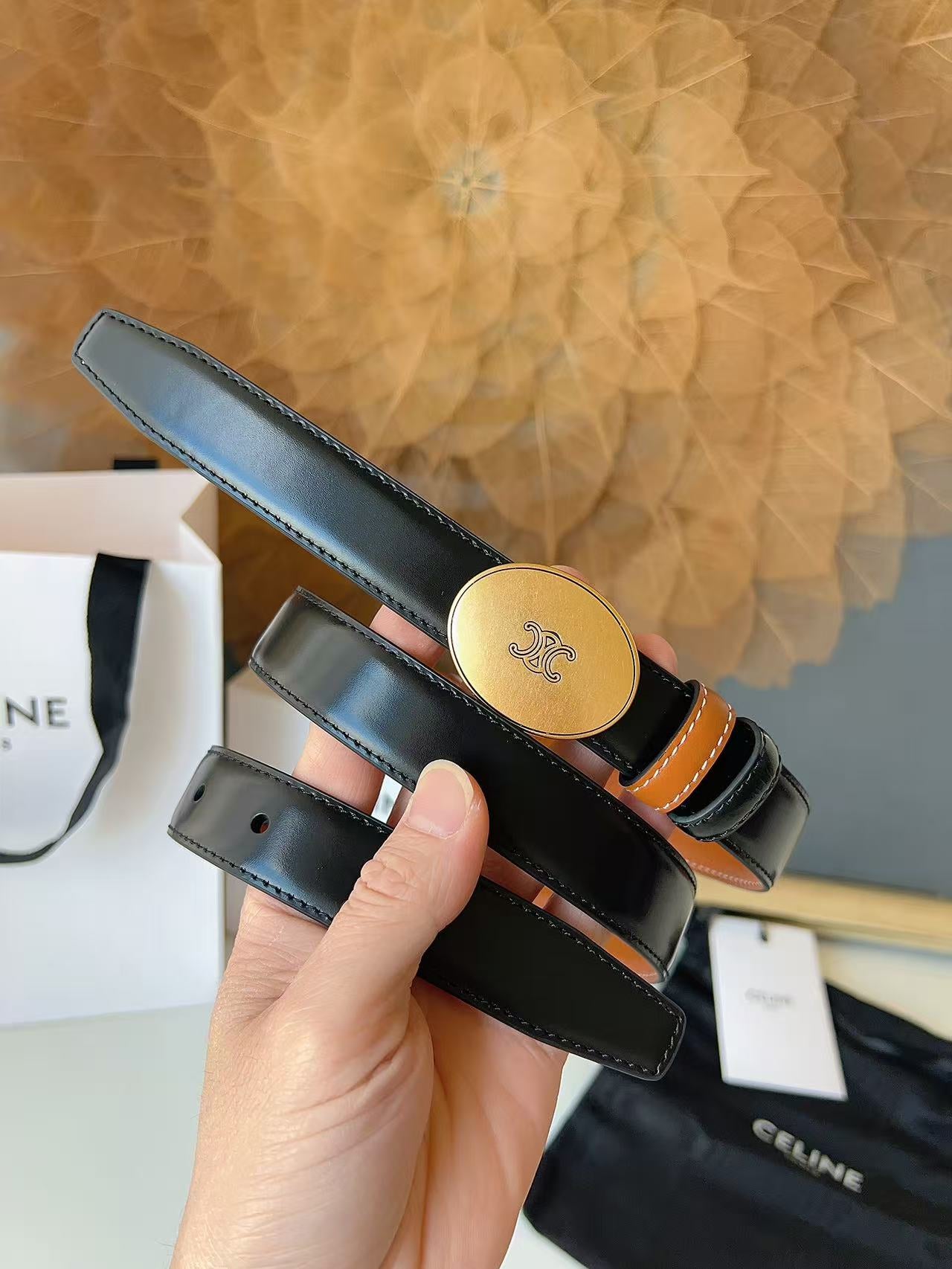 CELINE 26S BELT 25 MM IN BLACK CALFSKIN 672298