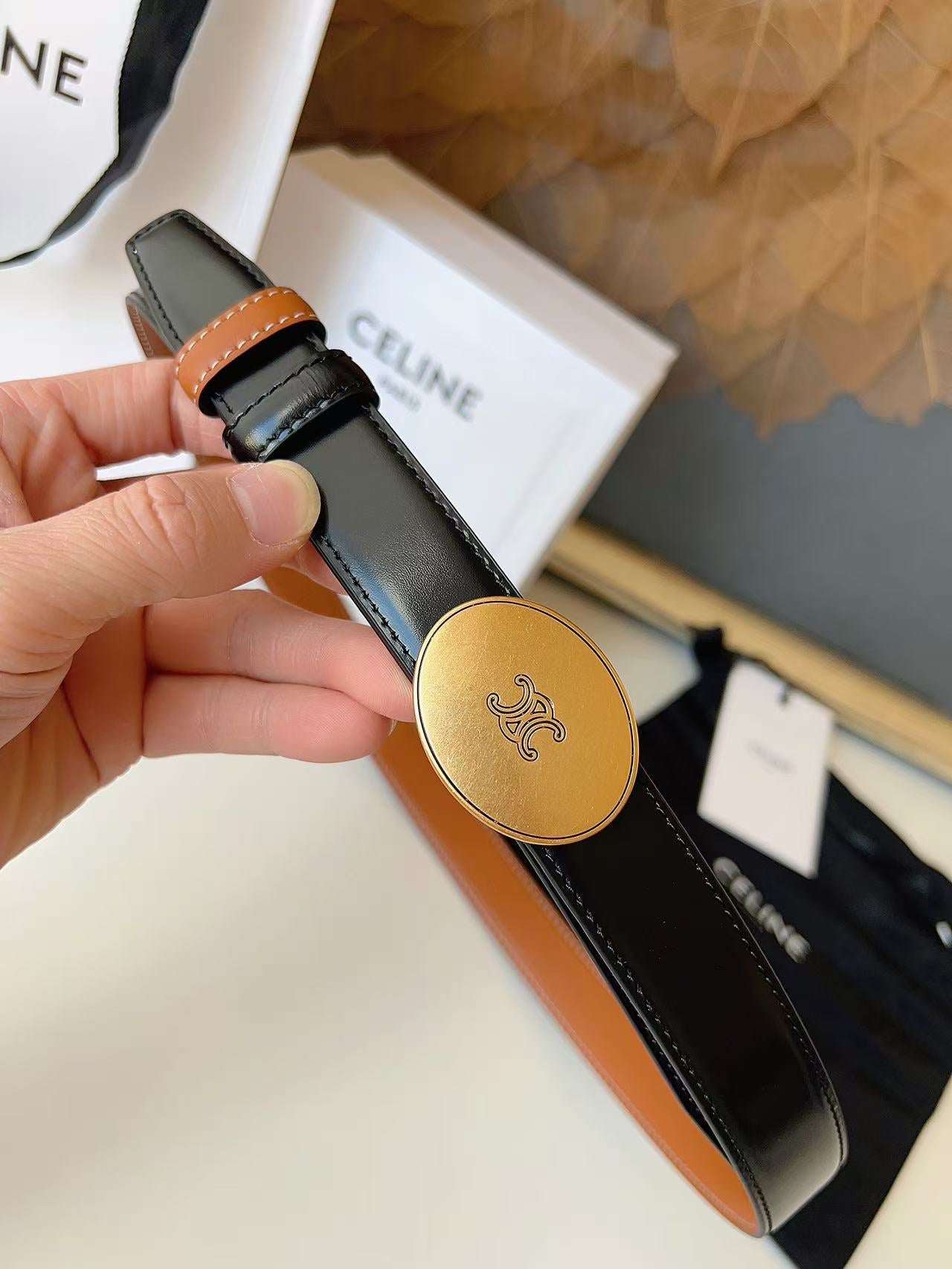 CELINE 26S BELT 25 MM IN BLACK CALFSKIN 672298