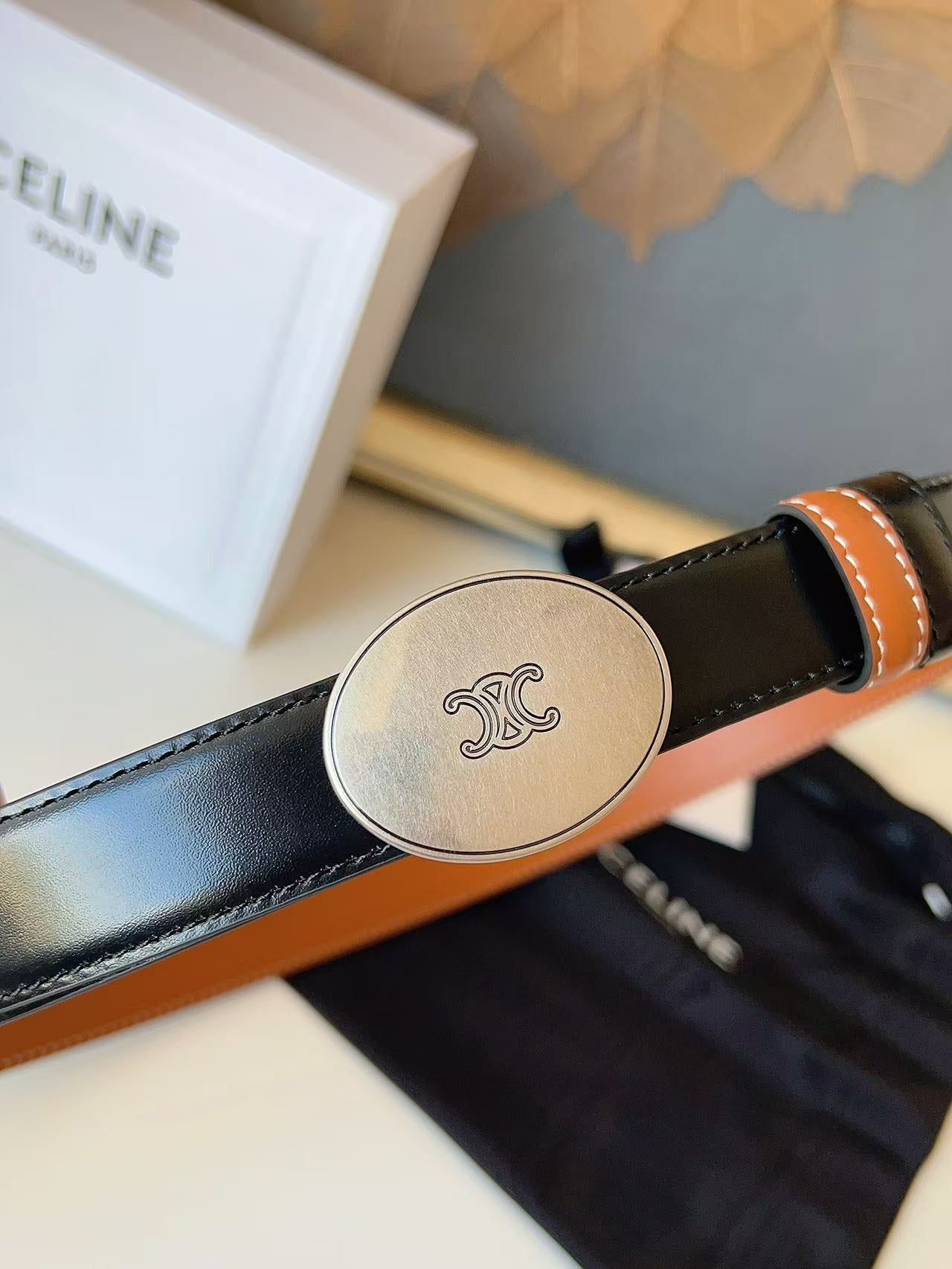 CELINE 26S BELT 25 MM IN BLACK CALFSKIN 672299