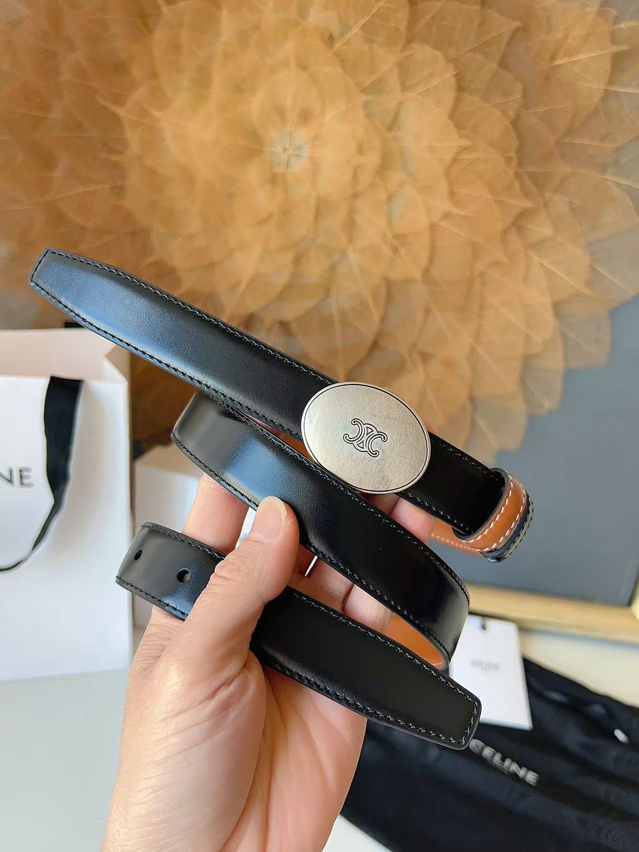 CELINE 26S BELT 25 MM IN BLACK CALFSKIN 672299
