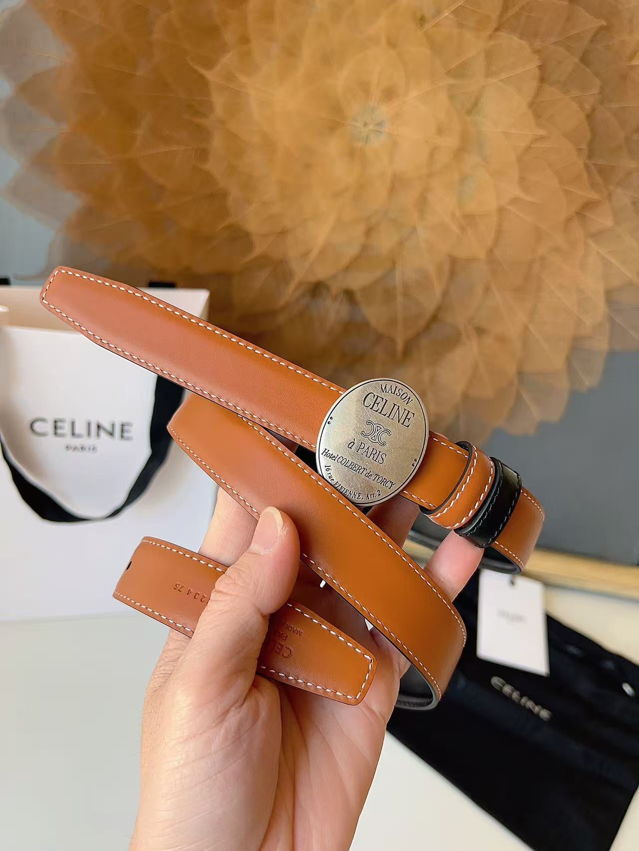 CELINE 26S BELT 25 MM IN BROWN CALFSKIN 672300