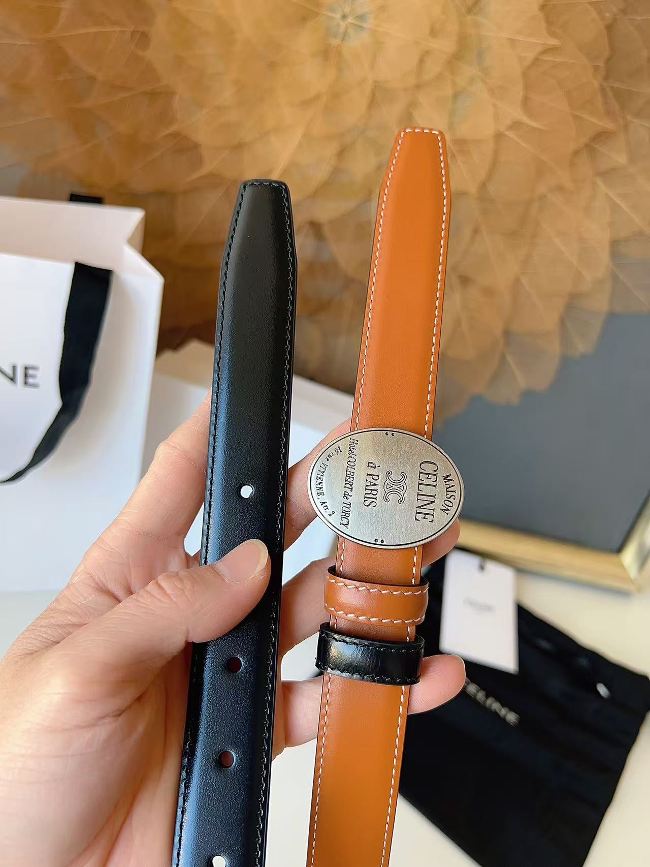 CELINE 26S BELT 25 MM IN BROWN CALFSKIN 672300