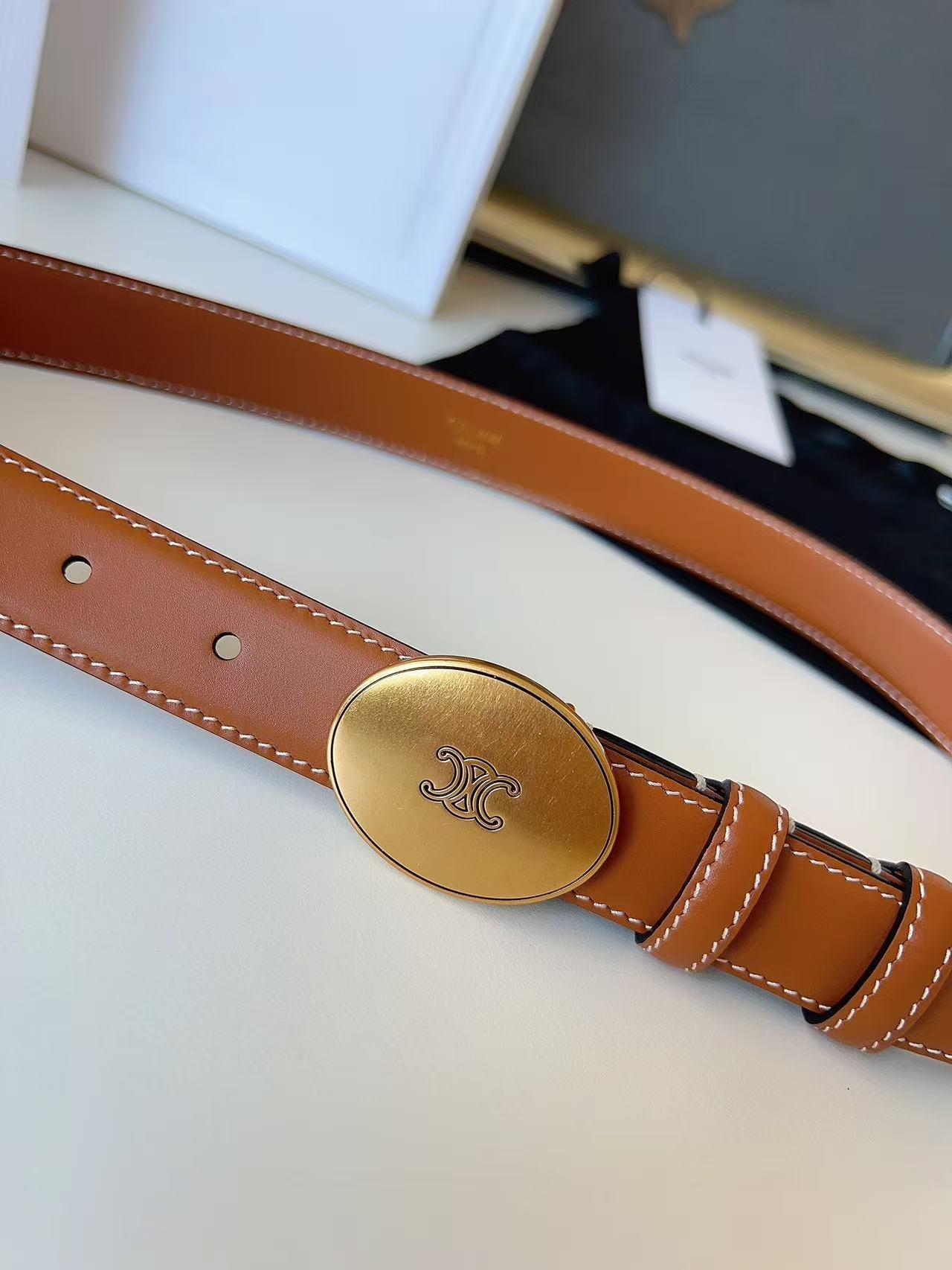CELINE 26S BELT 25 MM IN BROWN CALFSKIN 672303