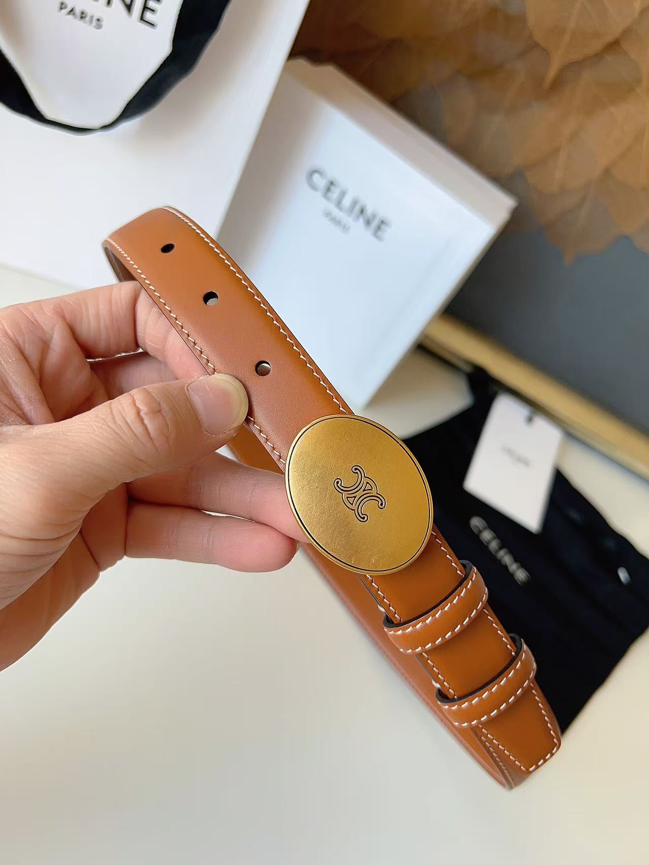 CELINE 26S BELT 25 MM IN BROWN CALFSKIN 672303