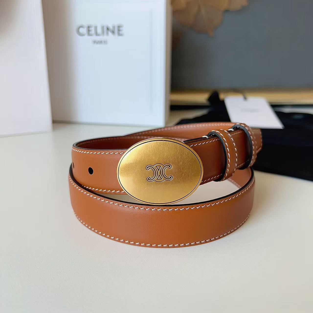 CELINE 26S BELT 25 MM IN BROWN CALFSKIN 672303