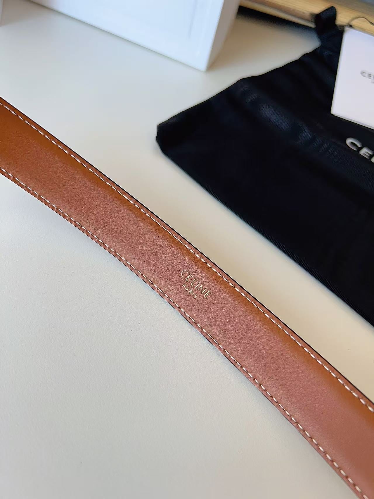 CELINE 26S BELT 25 MM IN BROWN CALFSKIN 672303