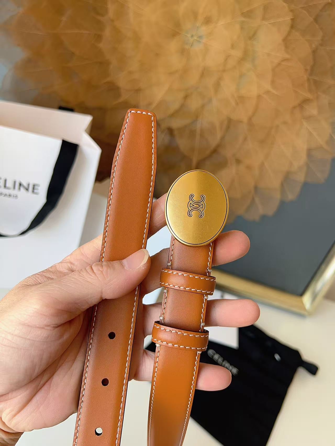 CELINE 26S BELT 25 MM IN BROWN CALFSKIN 672303