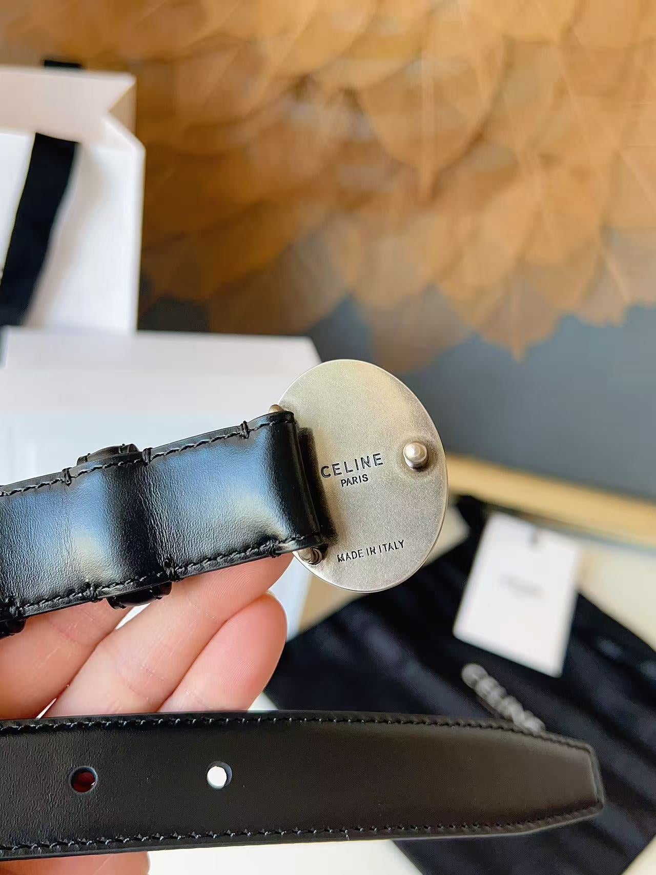 CELINE 26S BELT 25 MM IN BLACK CALFSKIN 672305