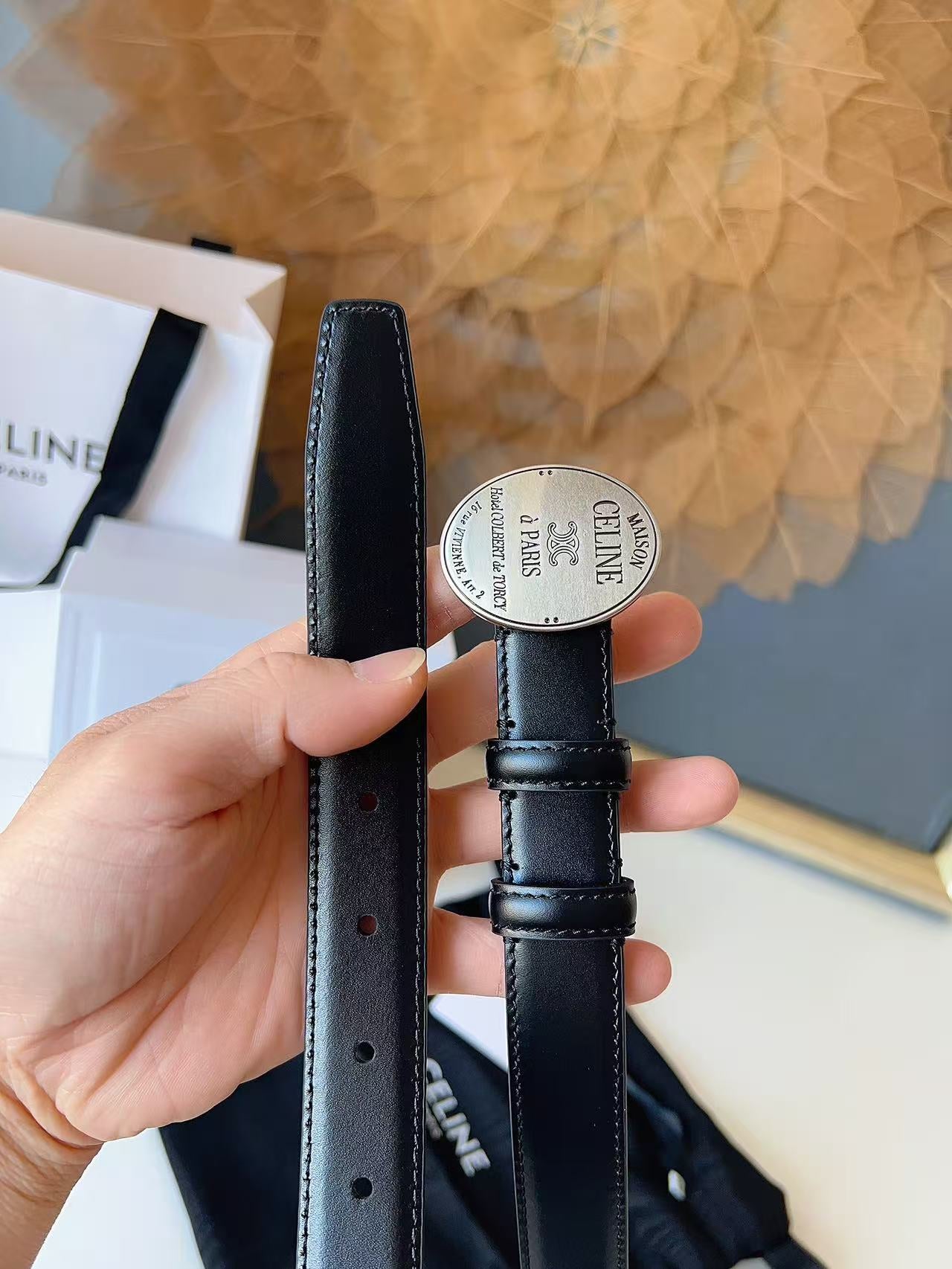 CELINE 26S BELT 25 MM IN BLACK CALFSKIN 672305