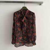 GUCCI 26S LONG-SLEEVE FLORAL BOW-TIE BLOUSE 485