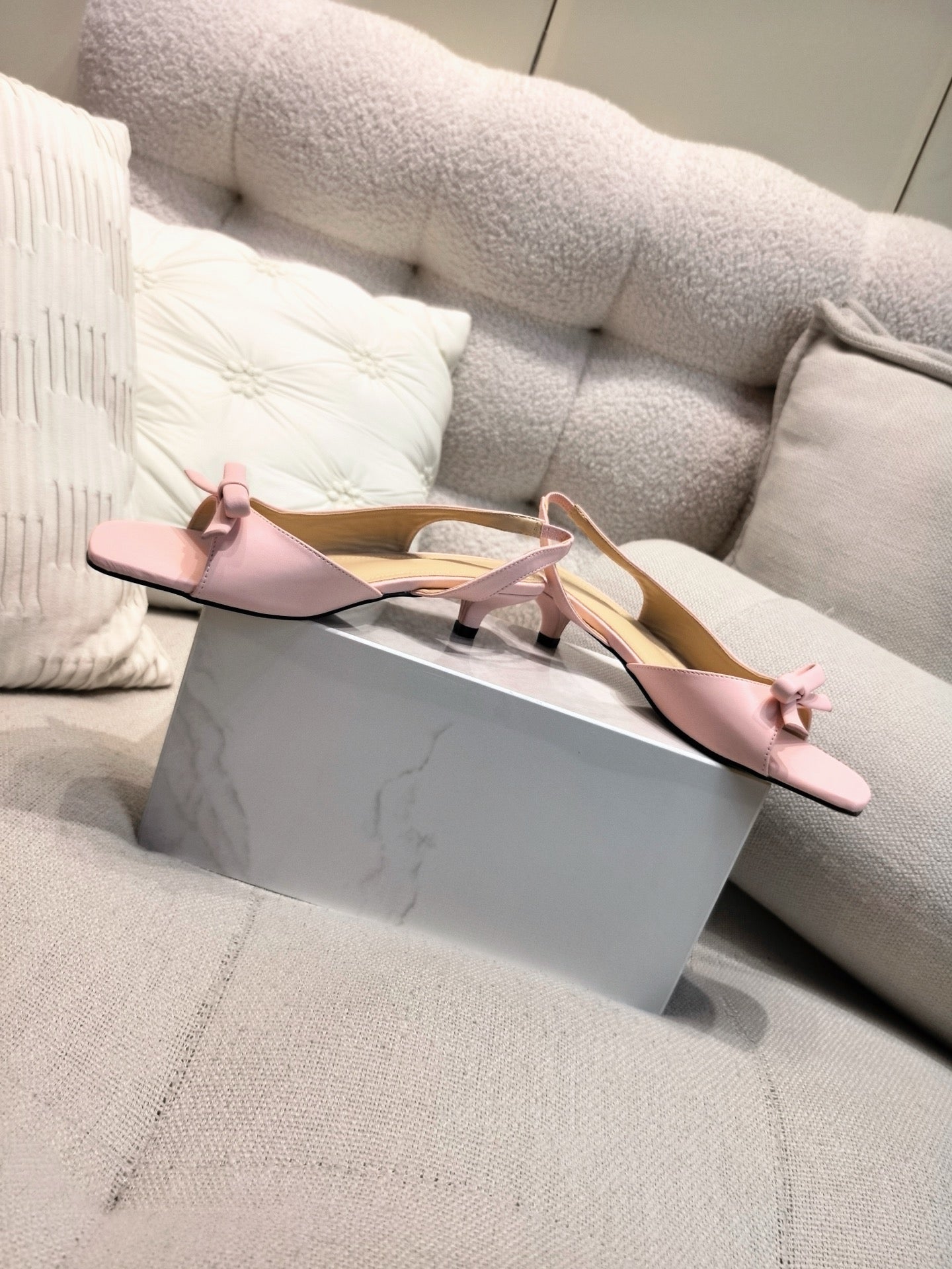 DIOR 26S BOW HEELED SLINGBACK SANDAL 45MM IN PINK CALFSKIN