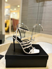 SL JERRY HEELED SANDALS WHITE SATIN
