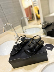 SL CASSANDRA FLAT SANDALS BLACK CALFSKIN