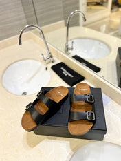 SL Flat Sandal Women Brown Seude Black Calfskin
