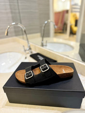 SL Flat Sandal Women Brown Seude Black Calfskin