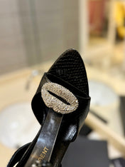 SL AYERS SNAKE CRYSTAL SANDAL BLACK CALFSKIN