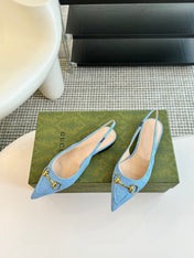GG HORSEBIT SLINGBACK BALLET FLAT SKY CANVAS