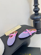 ALAIA FLAT MULES 25S IN PURPLE MIX PINK WOVEN MESH