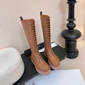 CELINE 26S LACE-UP HIGH-TOP BOOTS 45 MM IN BROWN CALFSKIN