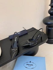 PRADA 26S POINTED TOE SLINGBACK HEELS 60MM IN BLACK CALFSKIN WITH LOGO
