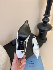 PRADA 26S POINTED TOE SLINGBACK HEELS 60MM IN WHITE CALFSKIN WITH LOGO