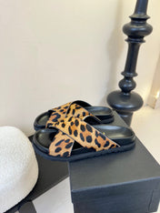 YSL 26S CROSS-STRAP SANDALS IN LEOPARD PRINT CALFSKIN HAIR STYLE 1