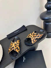 YSL 26S CROSS-STRAP SANDALS IN LEOPARD PRINT CALFSKIN HAIR STYLE 1