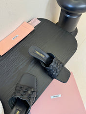 MIUMIU 26S IVETTE WOVEN HEELED SANDALS 40MM IN BLACK CALFSKIN
