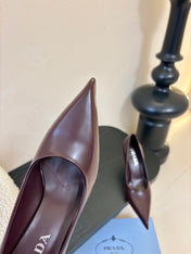 PRADA 26S POINTED-TOE HIGH HEELS IN BURGUNDY RED LAMBSKIN
