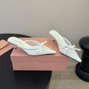 MIUMIU 26S HEEL MULES IN WHITE MESH AND LAMBSKIN