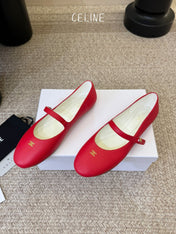CELINE 26S BALLERINA FLATS IN RED LAMBSKIN