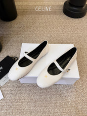 CELINE 26S BALLERINA FLATS IN WHITE LAMBSKIN