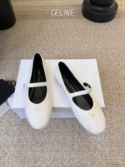 CELINE 26S BALLERINA FLATS IN WHITE LAMBSKIN