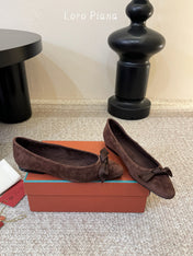 LP 26S BALLET FLATS IN DARK BROWN SUEDE WITH SATIN BOW