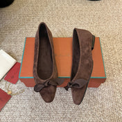 LP 26S BALLET FLATS IN DARK BROWN SUEDE WITH SATIN BOW