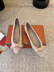 LP 26S BALLET FLATS IN NUDE PINK SUEDE WITH SATIN BOW