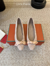 LP 26S BALLET FLATS IN NUDE PINK SUEDE WITH SATIN BOW