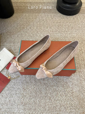 LP 26S BALLET FLATS IN NUDE PINK SUEDE WITH SATIN BOW