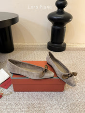 LP 26S BALLET FLATS IN BROWN SUEDE WITH SATIN BOW
