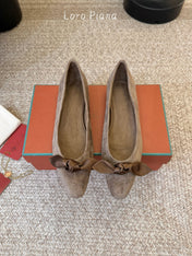 LP 26S BALLET FLATS IN BROWN SUEDE WITH SATIN BOW